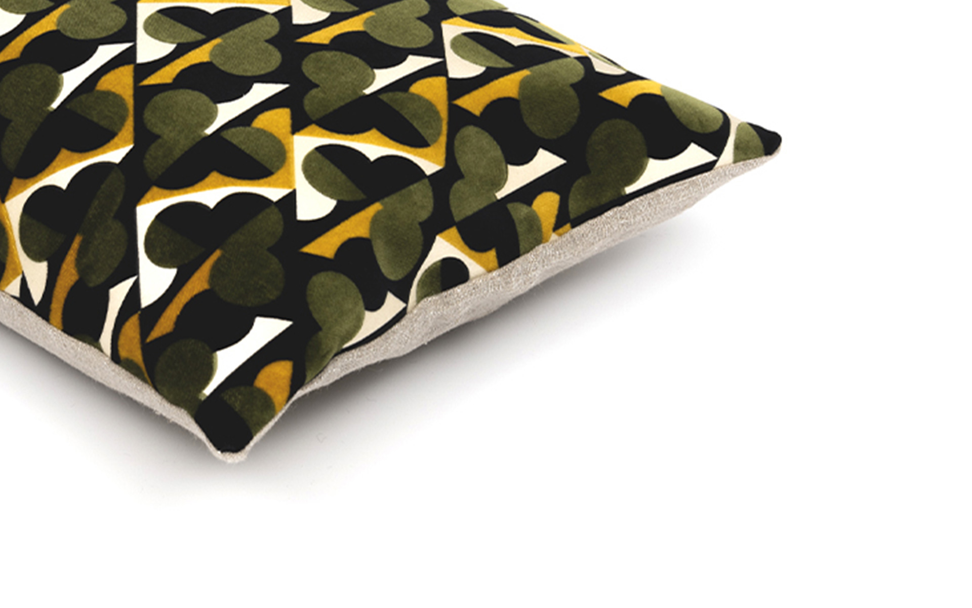 Mrs.Me home couture - cushion Clover Black Ecru Olive Ocre printed velvet detail